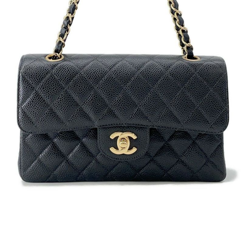 シャネル チェーンショルダーバッグ マトラッセ23 ココマーク ダブルチェーン キャビアスキン A01113 CHANEL 黒