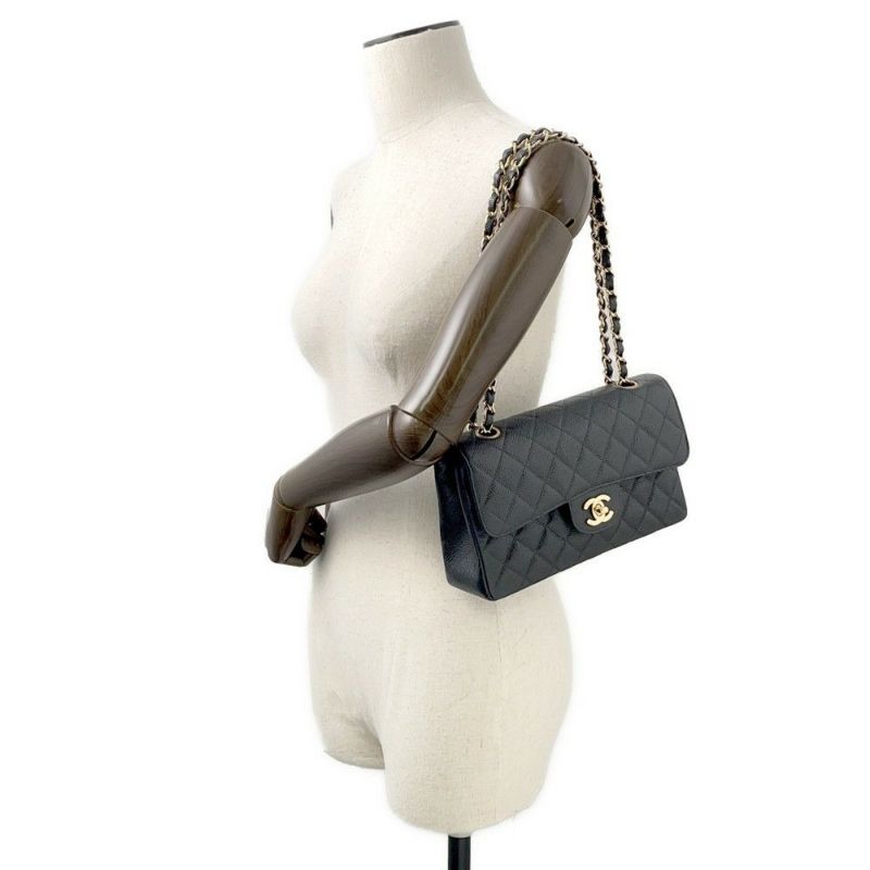 シャネル チェーンショルダーバッグ マトラッセ23 ココマーク ダブルチェーン キャビアスキン A01113 CHANEL 黒