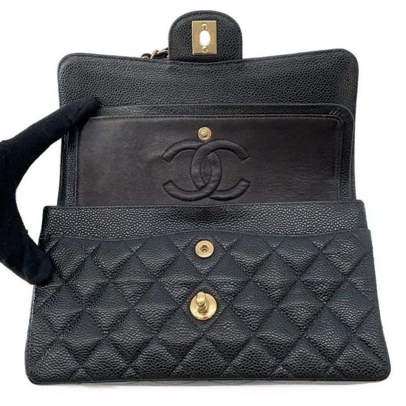 シャネル チェーンショルダーバッグ マトラッセ23 ココマーク ダブルチェーン キャビアスキン A01113 CHANEL 黒