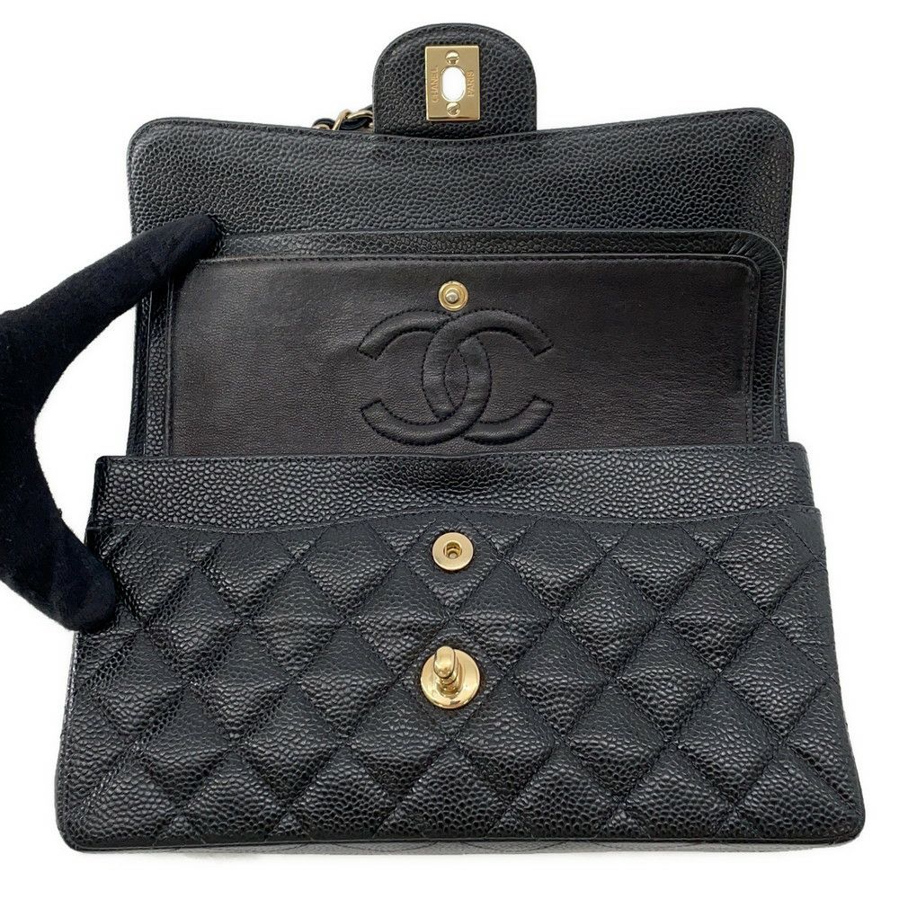 シャネル チェーンショルダーバッグ マトラッセ23 ココマーク ダブルチェーン キャビアスキン A01113 CHANEL 黒