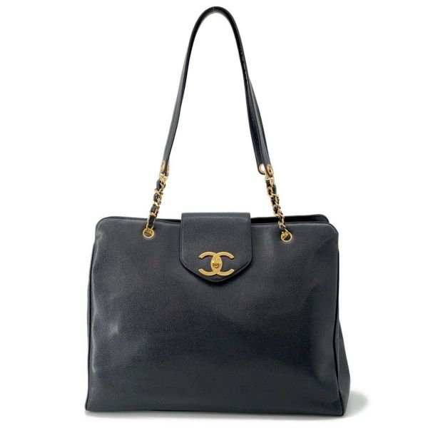 シャネル チェーントートバッグ ココマーク スーパーモデルバッグ キャビアスキン A01992 黒