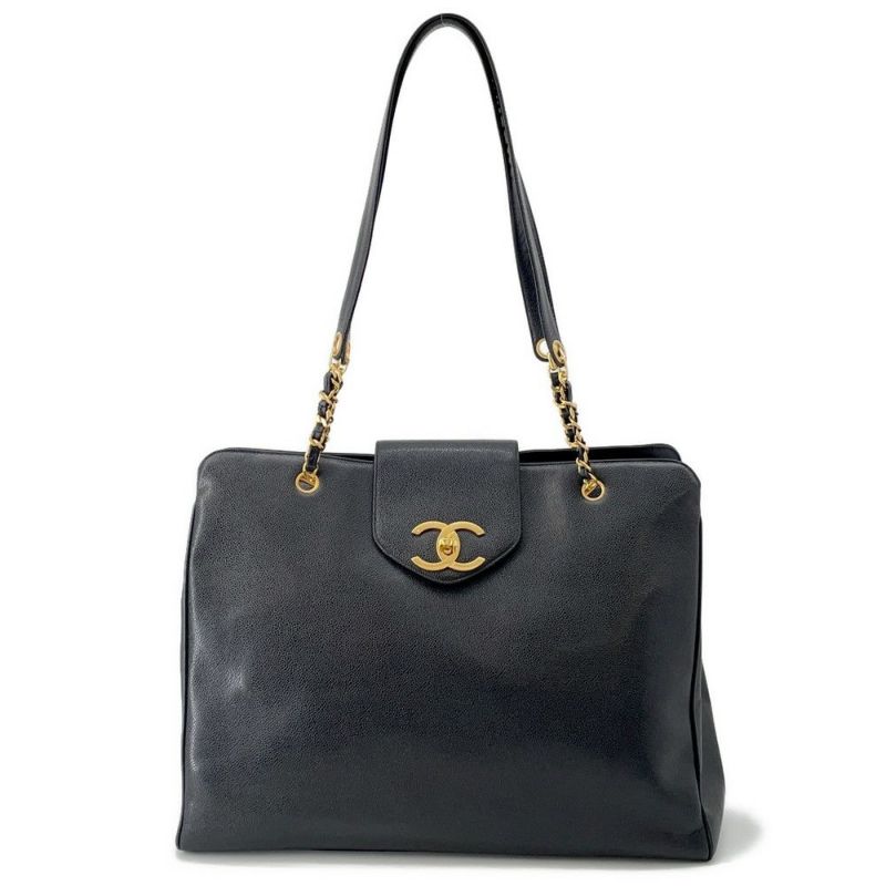 シャネル チェーントートバッグ ココマーク スーパーモデルバッグ キャビアスキン A01992 黒
