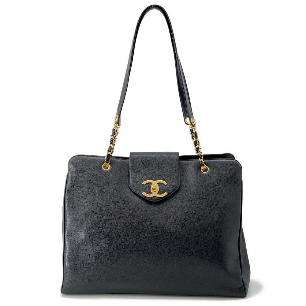シャネル チェーントートバッグ ココマーク スーパーモデルバッグ キャビアスキン A01992 黒