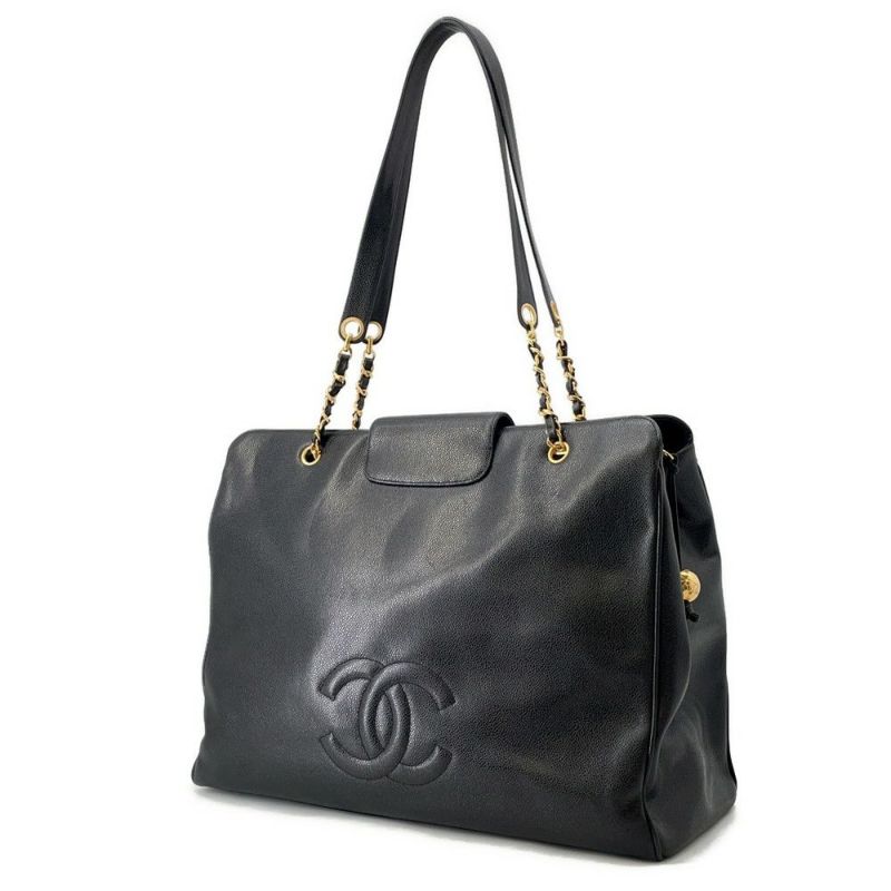 シャネル チェーントートバッグ ココマーク スーパーモデルバッグ キャビアスキン A01992 黒