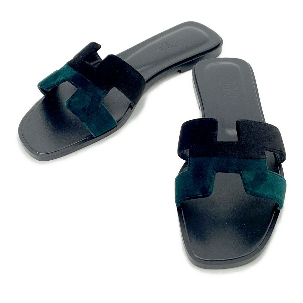 エルメス サンダル オラン ベルベット レディースサイズ38 1/2 HERMES 靴 黒