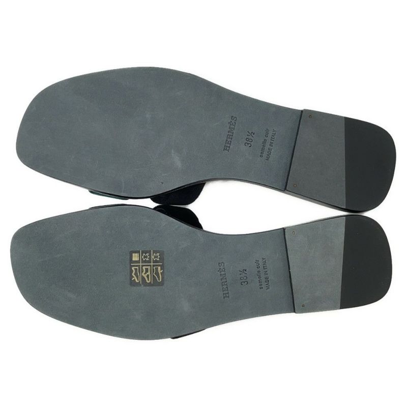 エルメス サンダル オラン ベルベット レディースサイズ38 1/2 HERMES 靴 黒