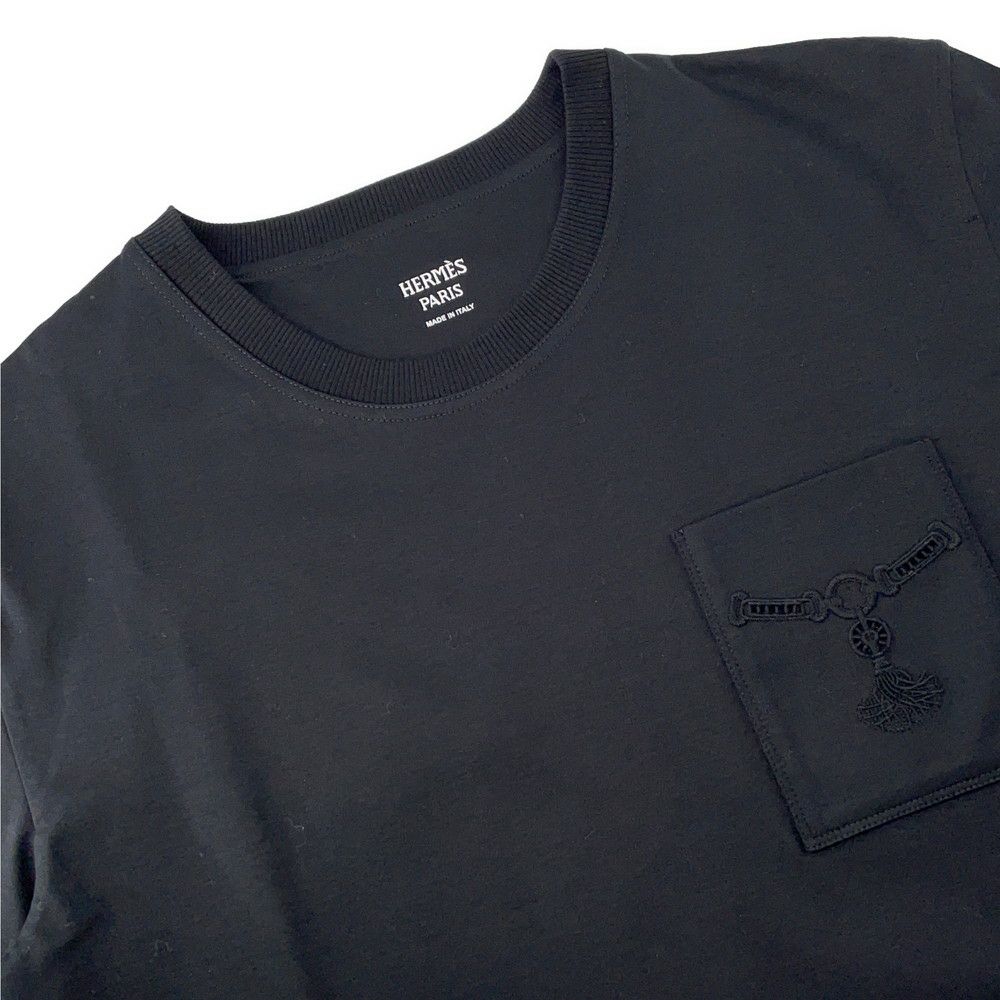 エルメス 半袖ワンピース 刺繍ポケット フレアドレス コットン レディースサイズ38 HERMES 黒 レース