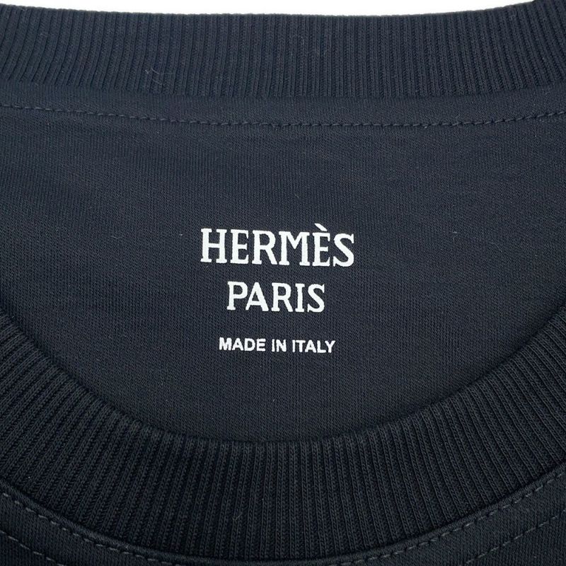 エルメス 半袖ワンピース 刺繍ポケット フレアドレス コットン レディースサイズ38 HERMES 黒 レース