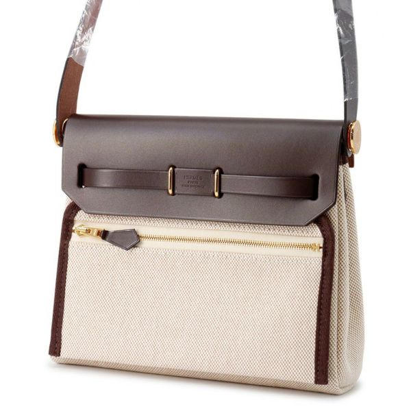 エルメス ショルダーバッグ エールバッグジップ ミニ エクリュ/エベンヌ/ゴールド金具 トワルミリタリー/ヴァッシュハンター K刻印