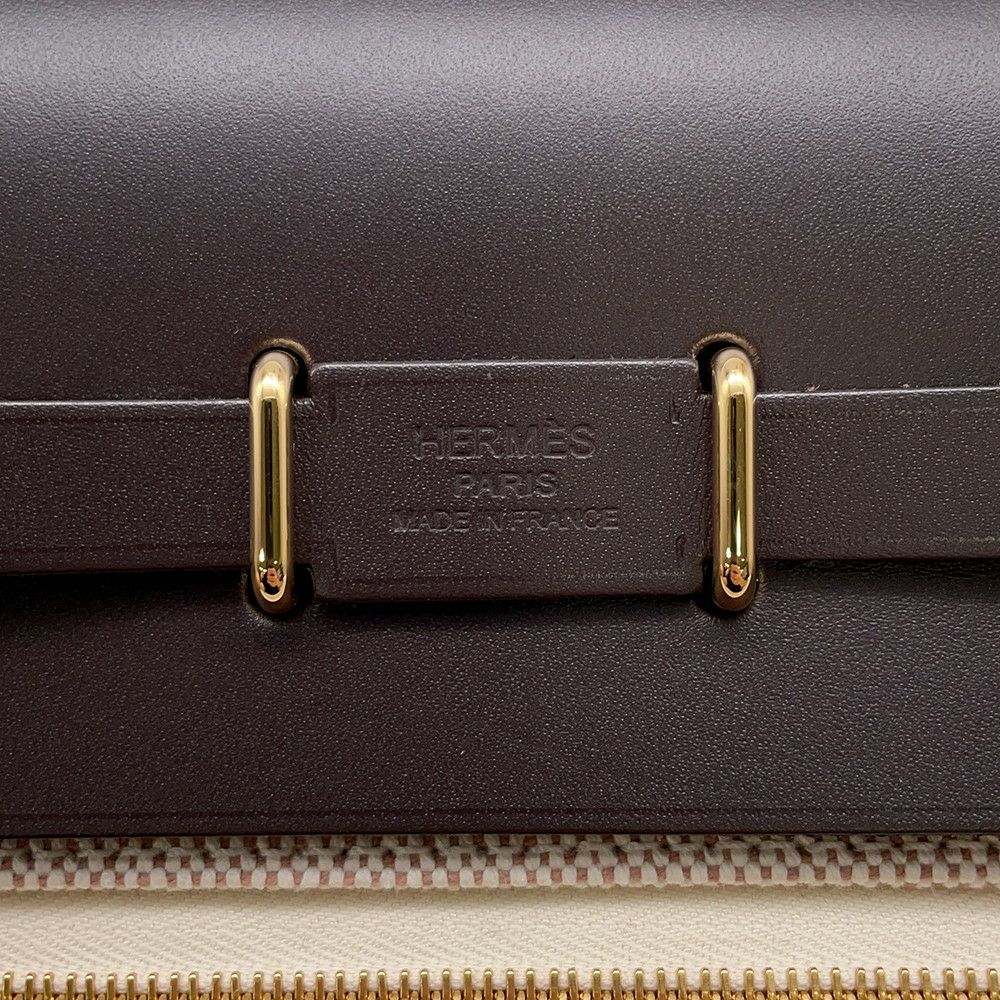 エルメス ショルダーバッグ エールバッグジップ ミニ エクリュ/エベンヌ/ゴールド金具 トワルミリタリー/ヴァッシュハンター K刻印