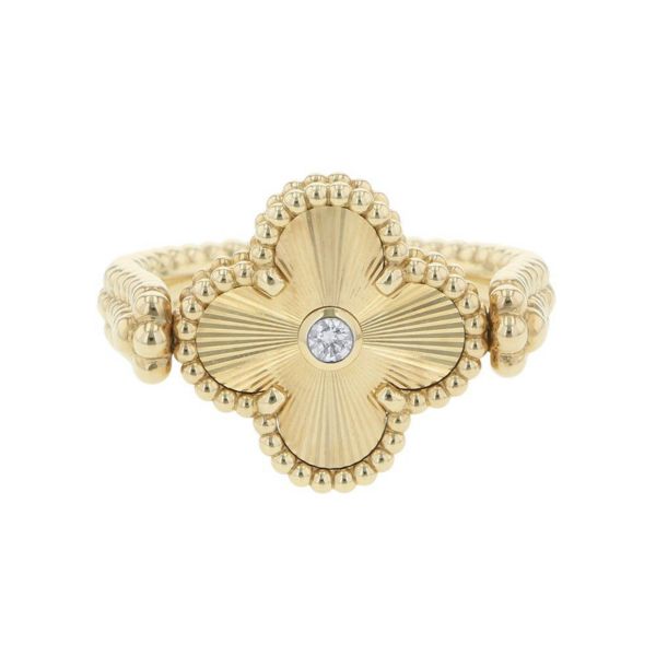 ヴァンクリーフ&アーペル リング アルハンブラ リバーシブル ギヨシェ ブルーアゲート/ダイヤ 1P 0.04ct K18YG