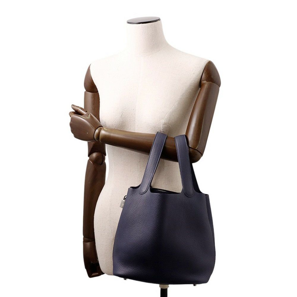 エルメス ハンドバッグ ピコタンロックMM ブルーニュイ/シルバー金具 トリヨンクレマンス D刻印