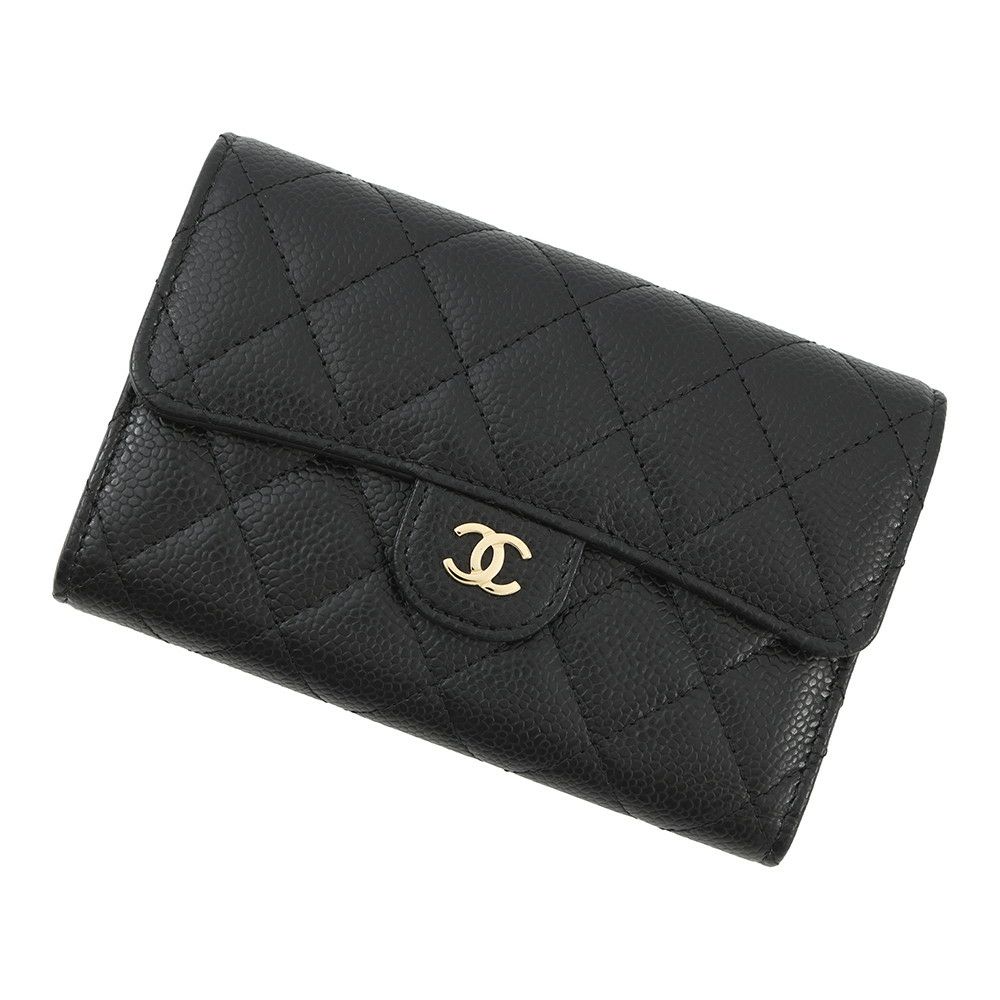 シャネル 三つ折り財布 マトラッセ ココマーク ミディアム ウォレット キャビアスキン AP0232 CHANEL 黒