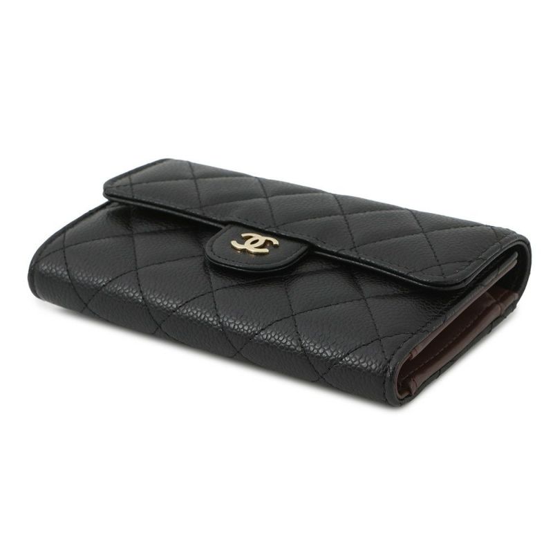 シャネル 三つ折り財布 マトラッセ ココマーク ミディアム ウォレット キャビアスキン AP0232 CHANEL 黒