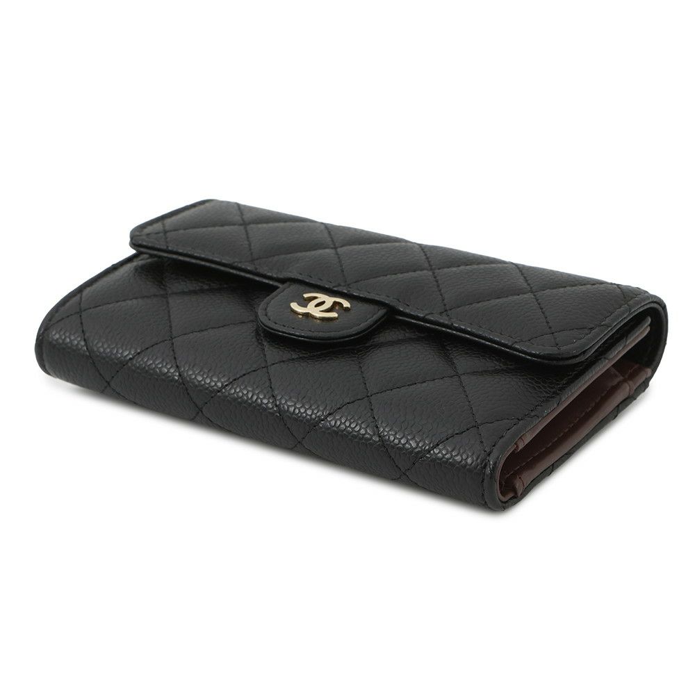 シャネル 三つ折り財布 マトラッセ ココマーク ミディアム ウォレット キャビアスキン AP0232 CHANEL 黒