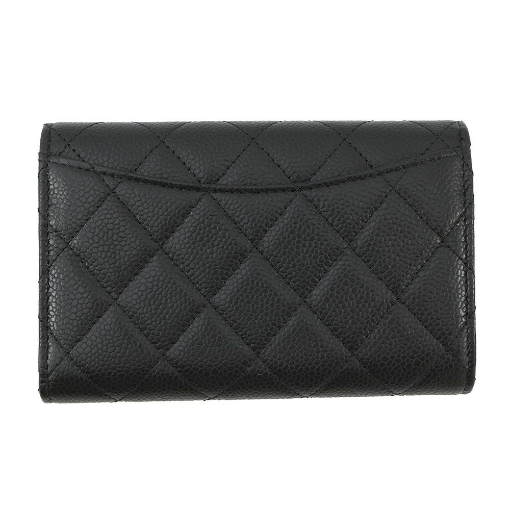 シャネル 三つ折り財布 マトラッセ ココマーク ミディアム ウォレット キャビアスキン AP0232 CHANEL 黒