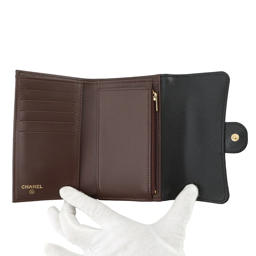 シャネル 三つ折り財布 マトラッセ ココマーク ミディアム ウォレット キャビアスキン AP0232 CHANEL 黒