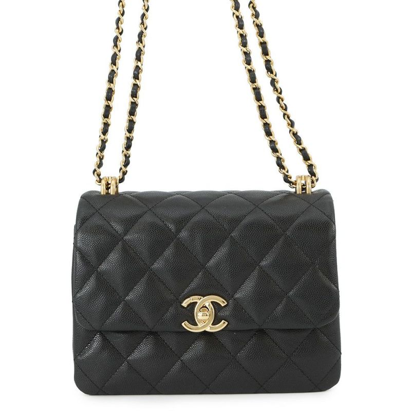 シャネル チェーンショルダーバッグ ココマーク マトラッセ ココファースト キャビアスキン AS3580 CHANEL 黒