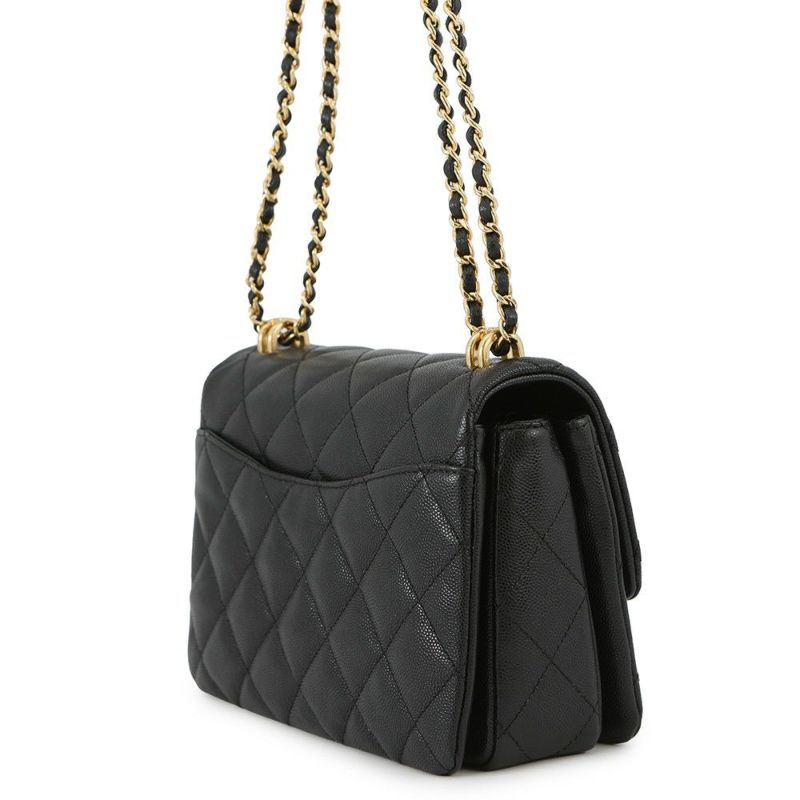 シャネル チェーンショルダーバッグ ココマーク マトラッセ ココファースト キャビアスキン AS3580 CHANEL 黒