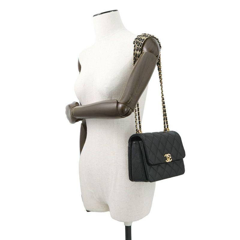 シャネル チェーンショルダーバッグ ココマーク マトラッセ ココファースト キャビアスキン AS3580 CHANEL 黒