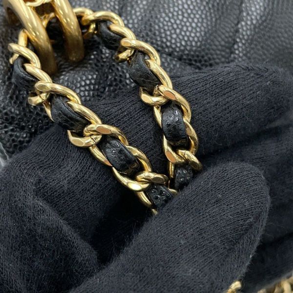 シャネル チェーンショルダーバッグ ココマーク マトラッセ ココファースト キャビアスキン AS3580 CHANEL 黒