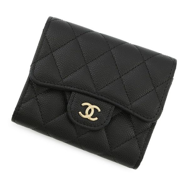 シャネル 三つ折り財布 マトラッセ ココマーク クラシック スモール フラップ ウォレット キャビアスキン AP0229 黒