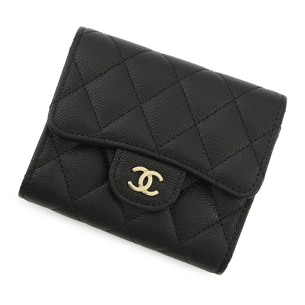 シャネル 三つ折り財布 マトラッセ ココマーク クラシック スモール フラップ ウォレット キャビアスキン AP0229 黒