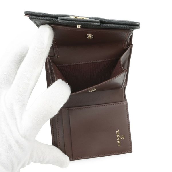 シャネル 三つ折り財布 マトラッセ ココマーク クラシック スモール フラップ ウォレット キャビアスキン AP0229 黒