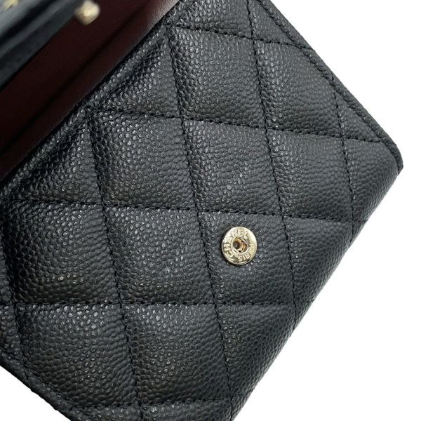 シャネル 三つ折り財布 マトラッセ ココマーク クラシック スモール フラップ ウォレット キャビアスキン AP0229 黒