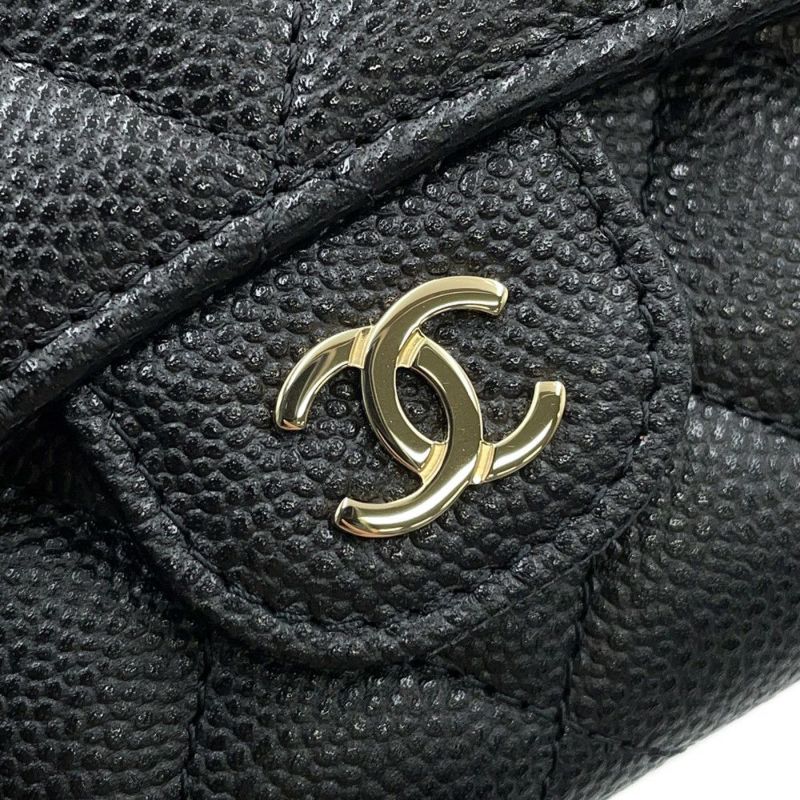 シャネル 三つ折り財布 マトラッセ ココマーク クラシック スモール フラップ ウォレット キャビアスキン AP0229 黒