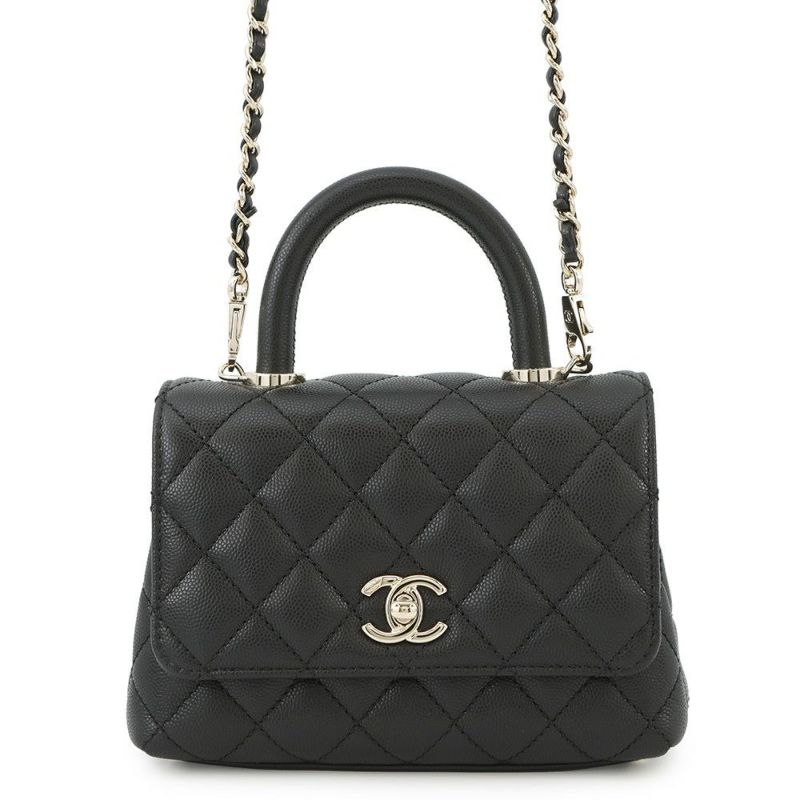 シャネル ハンドバッグ ココマーク マトラッセ ココハンドル XXS キャビアスキン AS2215 CHANEL 2way 黒