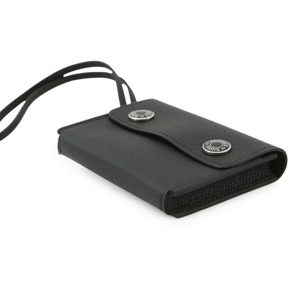 エルメス カードケース エルメスナップ カードケース ブラック/シルバー金具 エプソン W刻印 HERMES 名刺入れ 黒