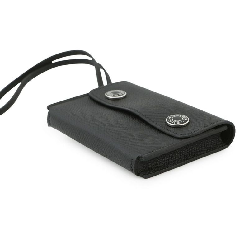 エルメス カードケース エルメスナップ カードケース ブラック/シルバー金具 エプソン W刻印 HERMES 名刺入れ 黒