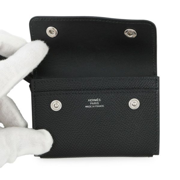 エルメス カードケース エルメスナップ カードケース ブラック/シルバー金具 エプソン W刻印 HERMES 名刺入れ 黒