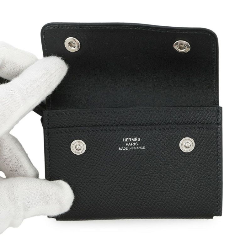 エルメス カードケース エルメスナップ カードケース ブラック/シルバー金具 エプソン W刻印 HERMES 名刺入れ 黒