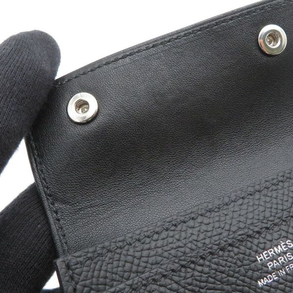 エルメス カードケース エルメスナップ カードケース ブラック/シルバー金具 エプソン W刻印 HERMES 名刺入れ 黒