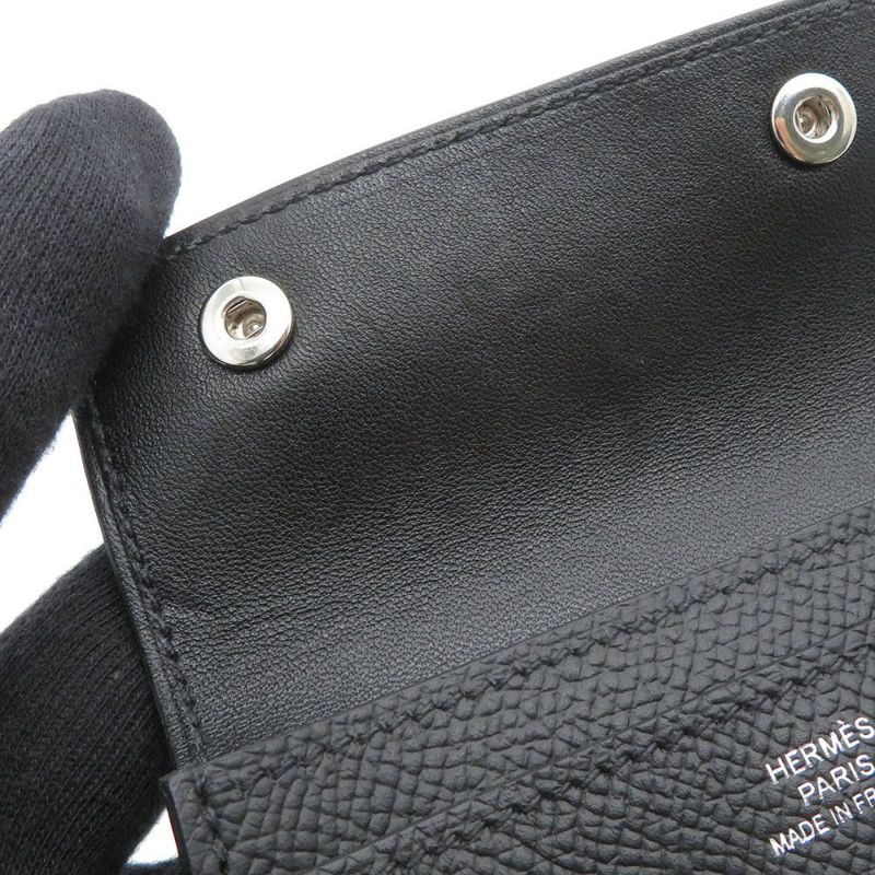 エルメス カードケース エルメスナップ カードケース ブラック/シルバー金具 エプソン W刻印 HERMES 名刺入れ 黒