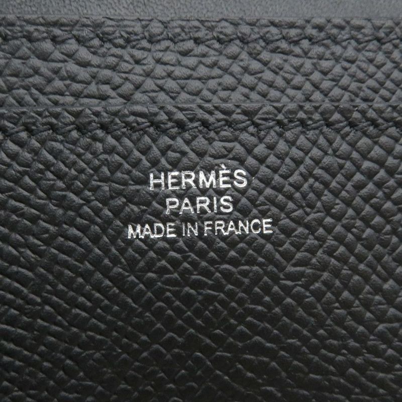 エルメス カードケース エルメスナップ カードケース ブラック/シルバー金具 エプソン W刻印 HERMES 名刺入れ 黒