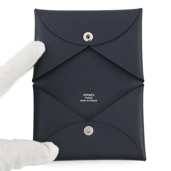 エルメス カードケース カルヴィ ブルーニュイ ヴォーマダム W刻印 HERMES 名刺入れ