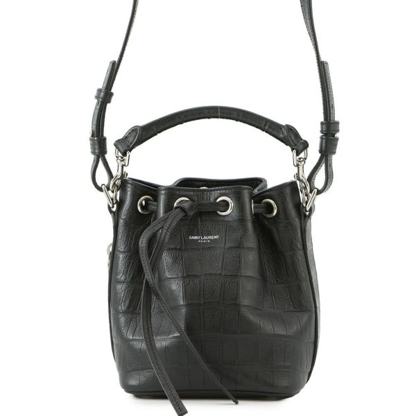 サンローランパリ ハンドバッグ エマニュエル  バケットバッグ クロコ型押しレザー 340240 黒 2way