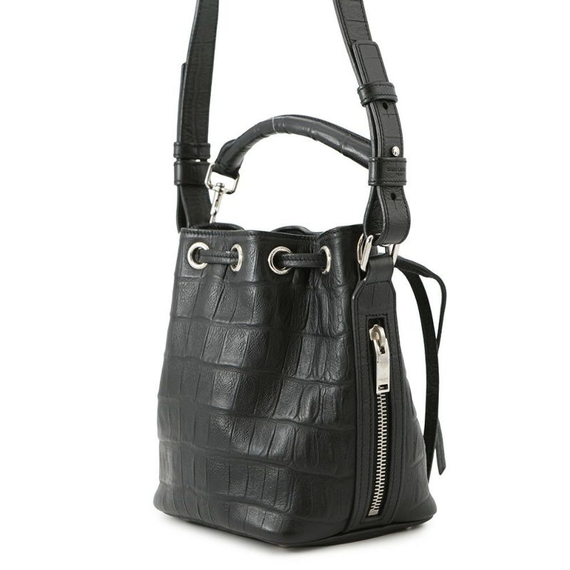 サンローランパリ ハンドバッグ エマニュエル  バケットバッグ クロコ型押しレザー 340240 黒 2way