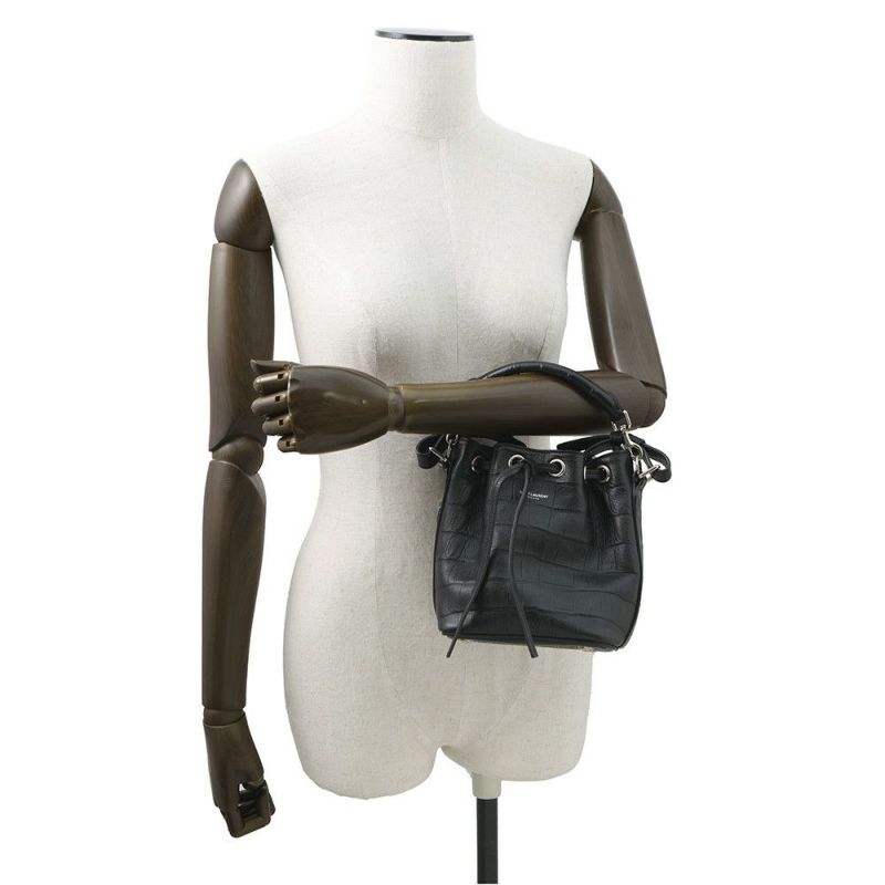 サンローランパリ ハンドバッグ エマニュエル  バケットバッグ クロコ型押しレザー 340240 黒 2way