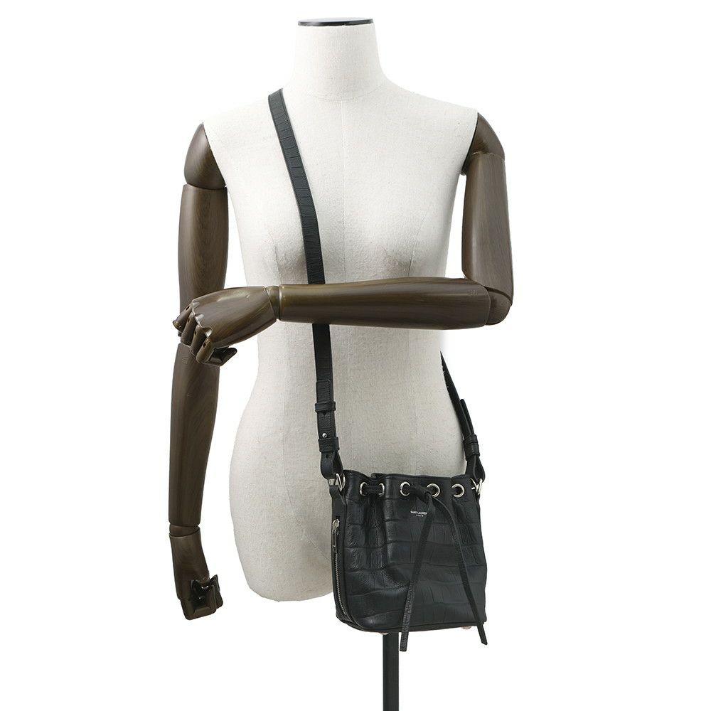 サンローランパリ ハンドバッグ エマニュエル  バケットバッグ クロコ型押しレザー 340240 黒 2way