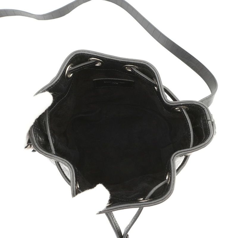 サンローランパリ ハンドバッグ エマニュエル  バケットバッグ クロコ型押しレザー 340240 黒 2way