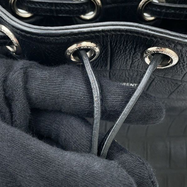 サンローランパリ ハンドバッグ エマニュエル  バケットバッグ クロコ型押しレザー 340240 黒 2way