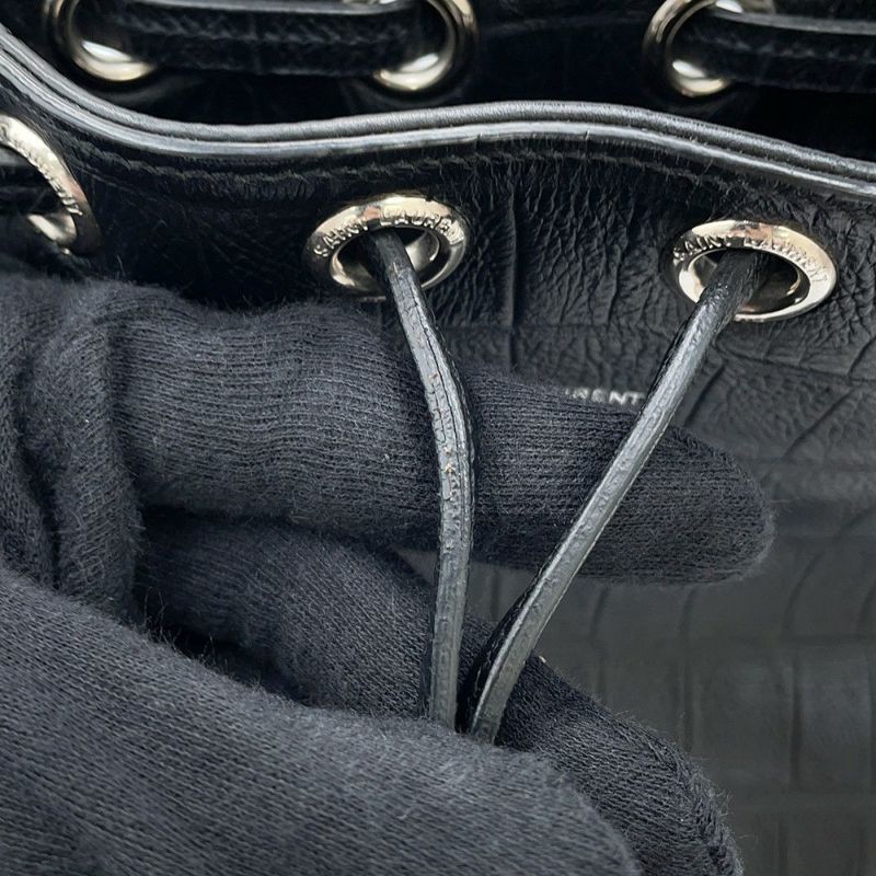 サンローランパリ ハンドバッグ エマニュエル  バケットバッグ クロコ型押しレザー 340240 黒 2way