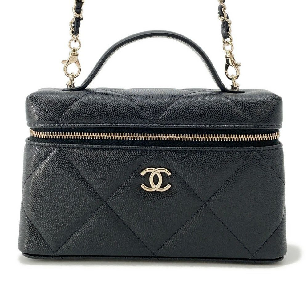 シャネル ハンドバッグ マトラッセ バニティ ココマーク キャビアスキン CHANEL 2wayショルダー 黒