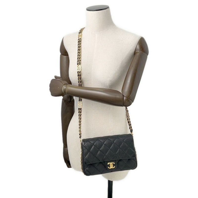 シャネル チェーンショルダーバッグ ミニ マトラッセ キャビアスキン AS3757 CHANEL バッグ 黒