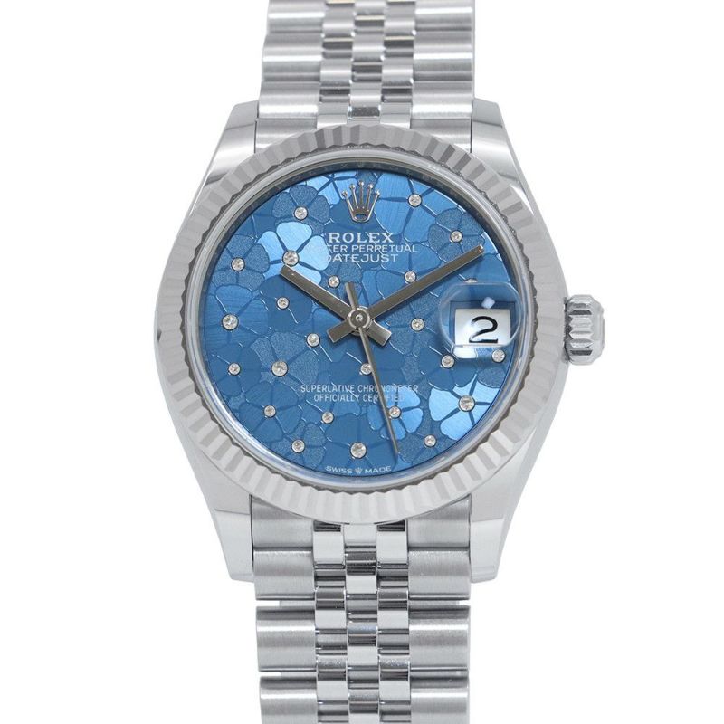 ロレックス デイトジャスト31 SS/K18WG 278274 ROLEX 腕時計 ブルー文字盤 フローラルモチーフ 24PDダイヤモンド