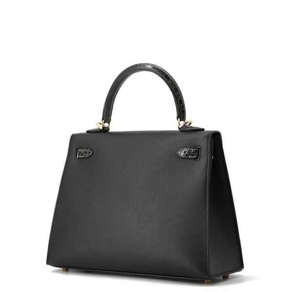 エルメス ケリー25 外縫い タッチ ブラック/グラファイト/シャンパンゴールド金具 ヴォーマダム/アリゲーターシャイン K刻印 黒